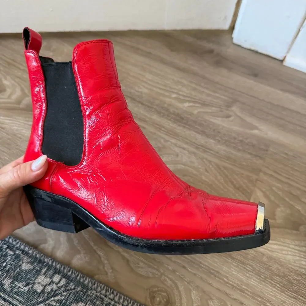 Jeffery Campball patent leather boots with metal toe